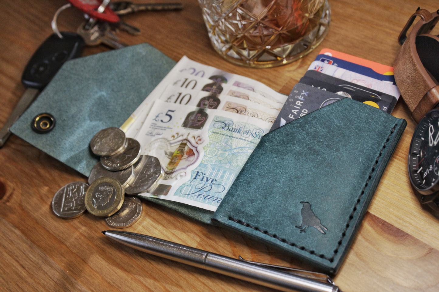 The Shroud - Minimalist Leather EDC Wallet - Ortensia Blue