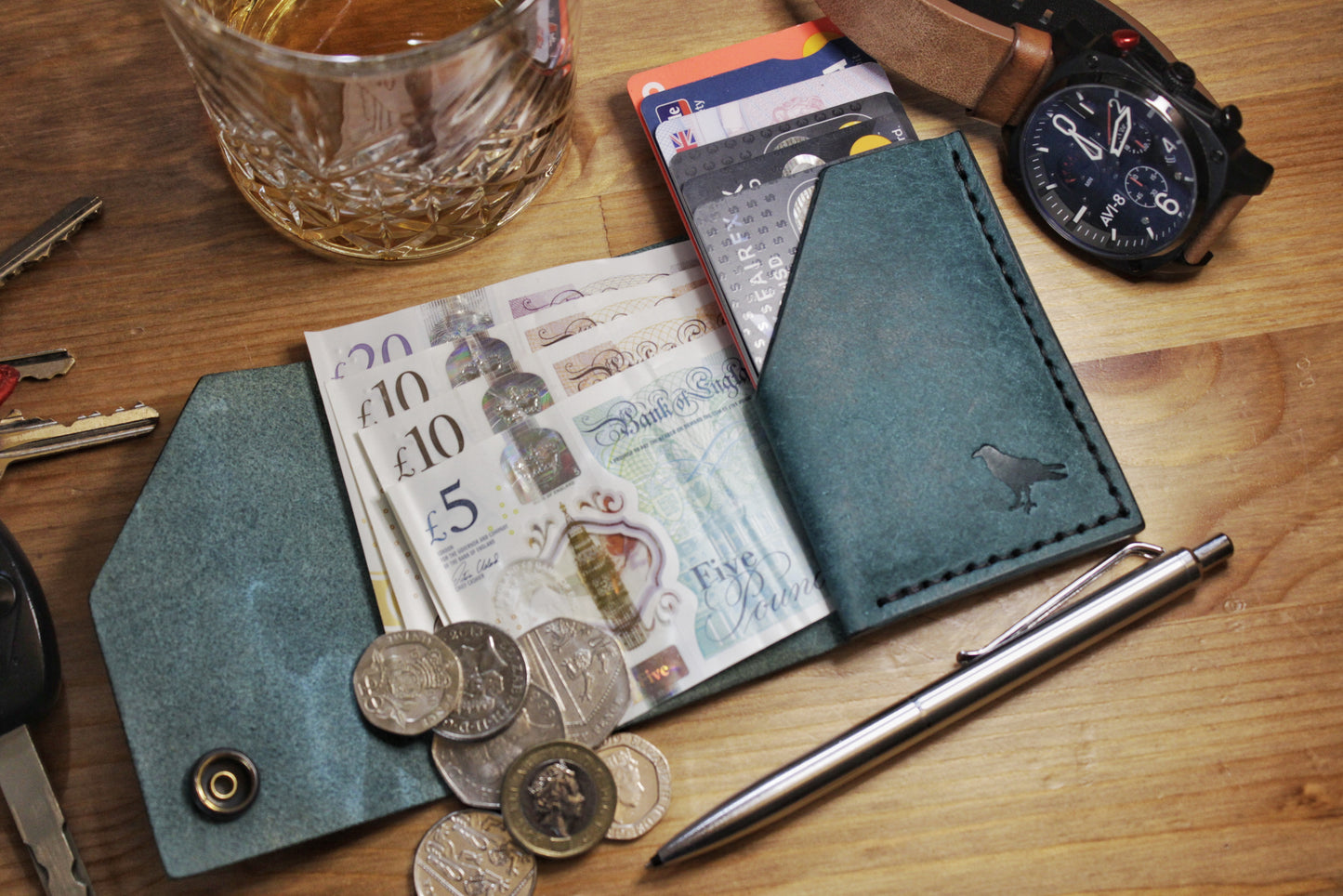 The Shroud - Minimalist Leather EDC Wallet - Ortensia Blue