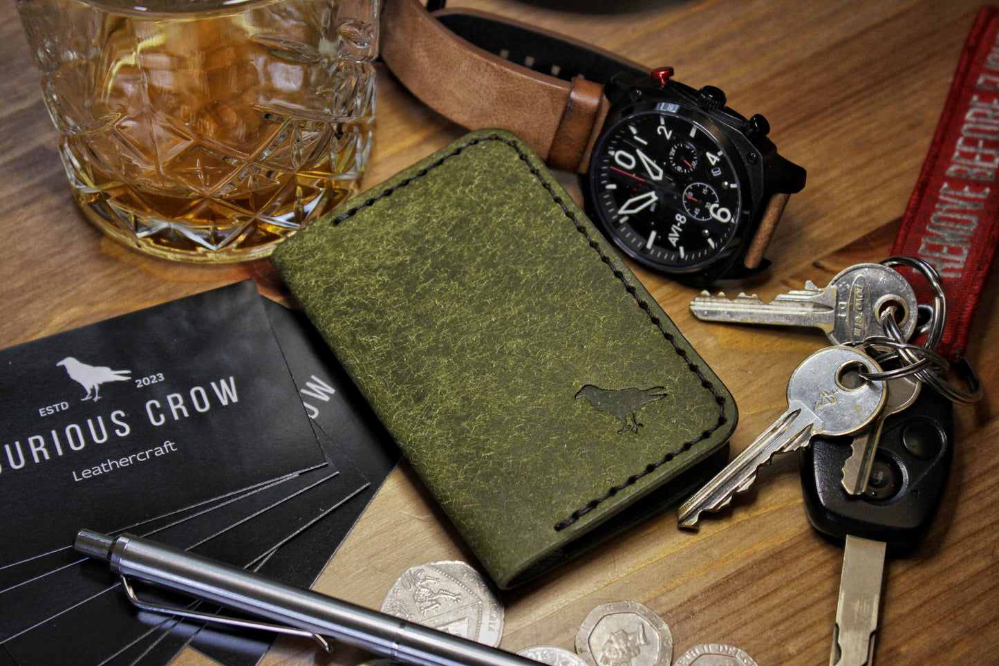 The Baron - Leather Bi-fold Card Holder (Oliva Green)