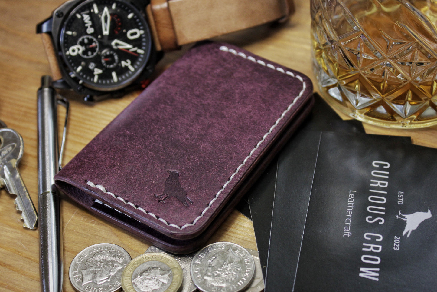 The Baron - Leather Bi-fold Card Holder (Prugna Purple)