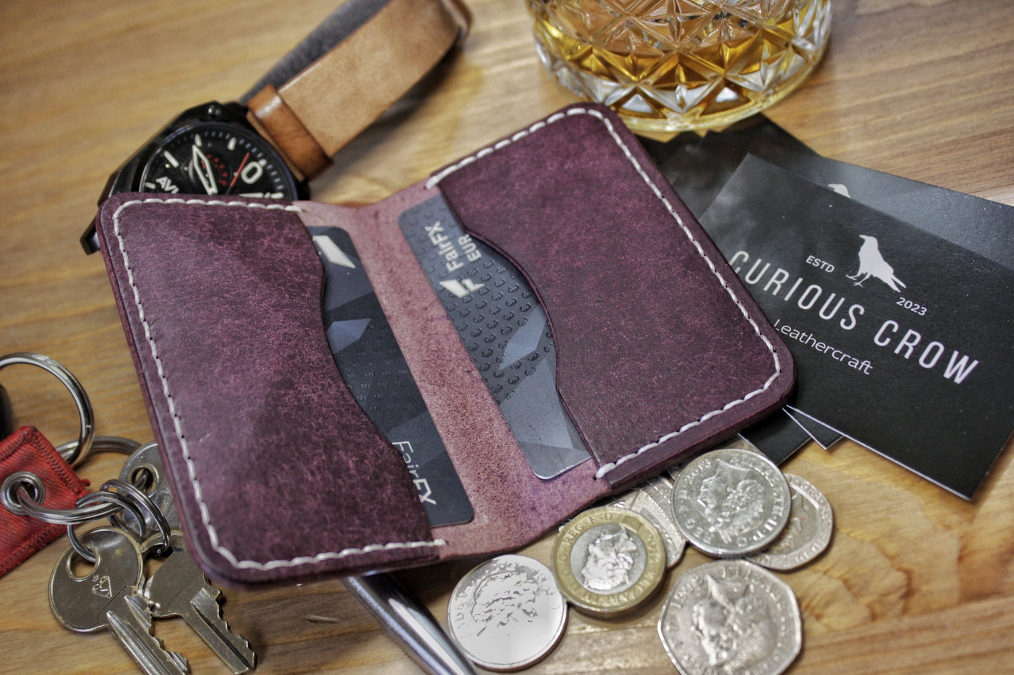 The Baron - Leather Bi-fold Card Holder (Prugna Purple)