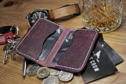 The Baron - Leather Bi-fold Card Holder (Prugna Purple)