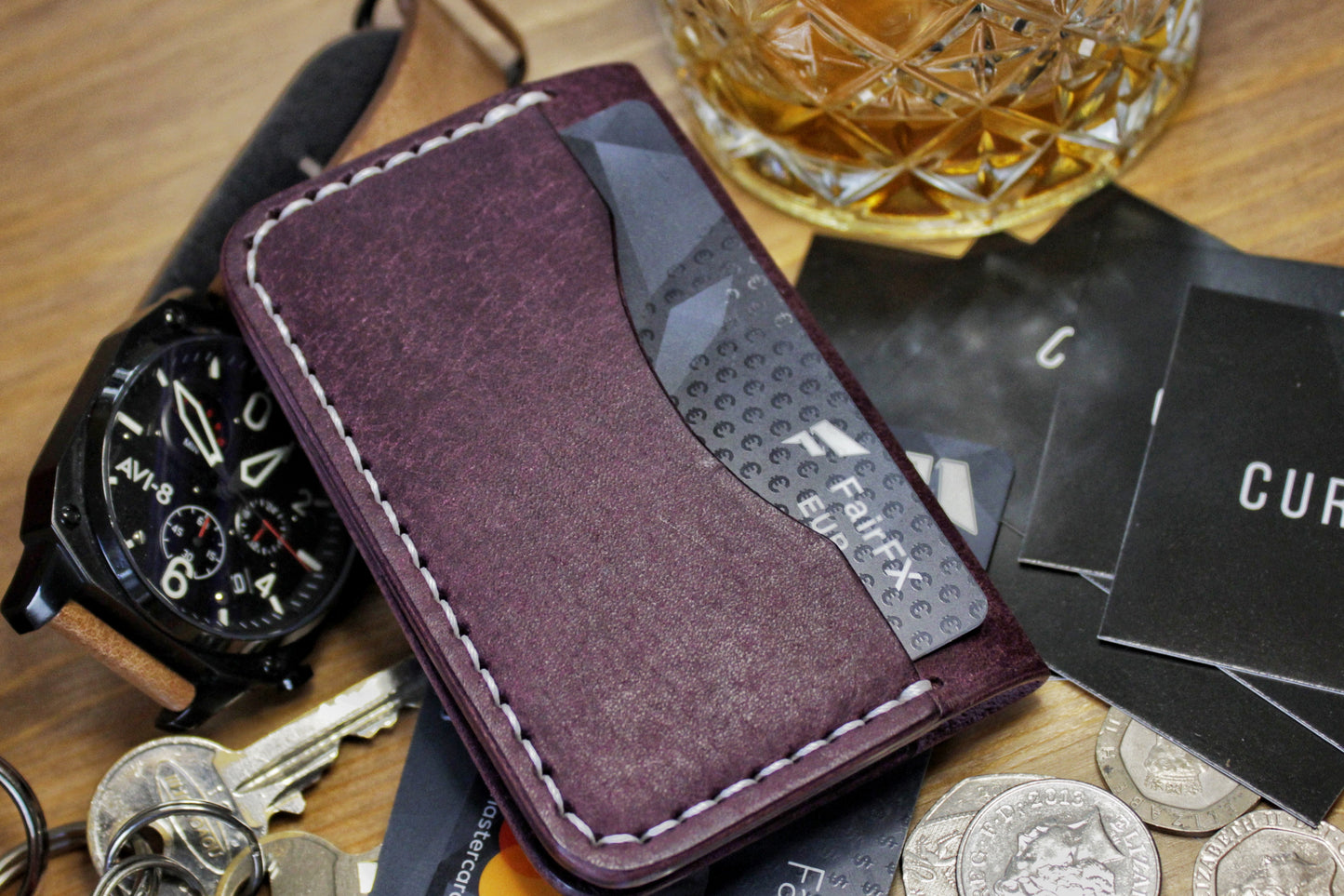 The Baron - Leather Bi-fold Card Holder (Prugna Purple)