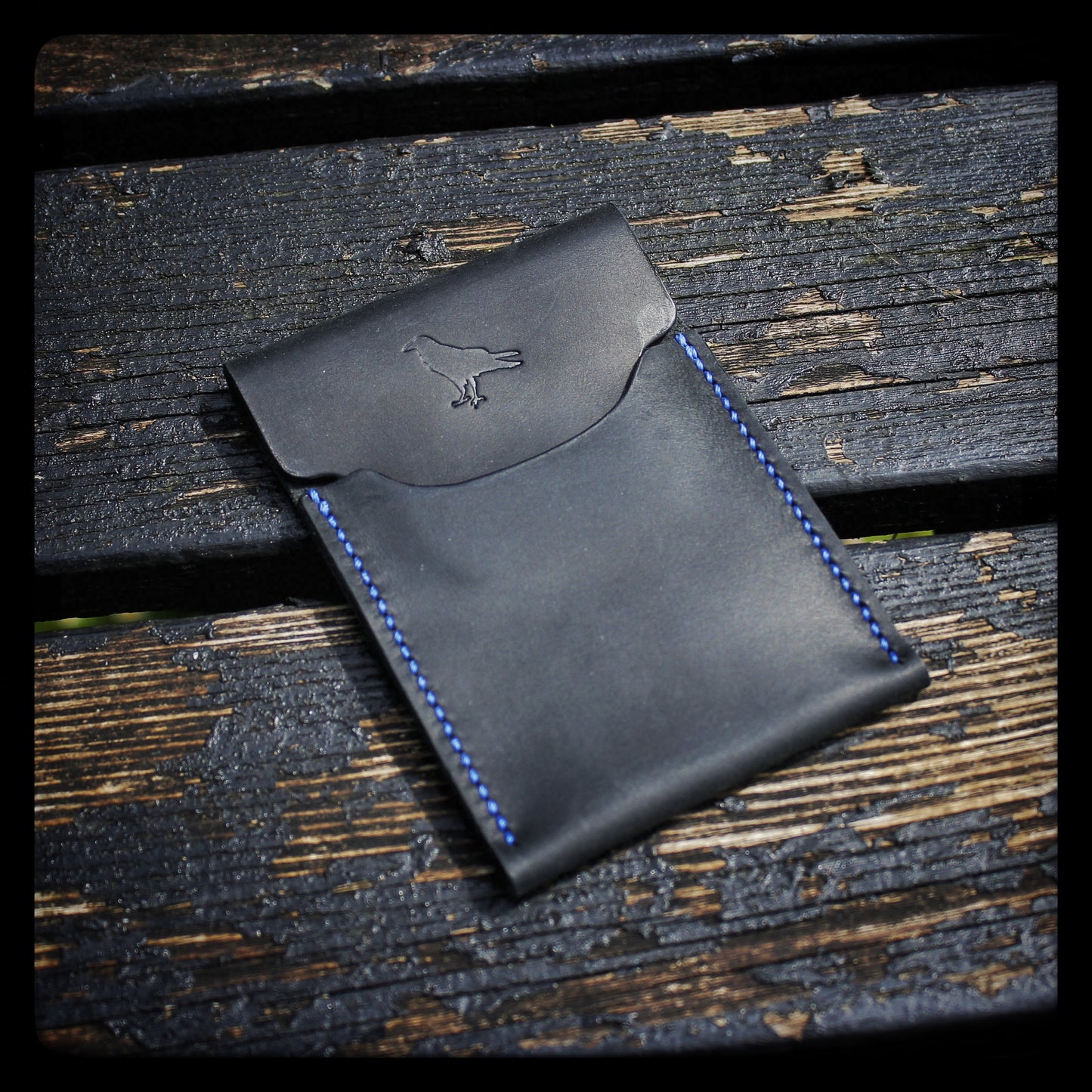 The Pup Onyx (Blue Stitch) - Handmade Minimalist EDC Wallet