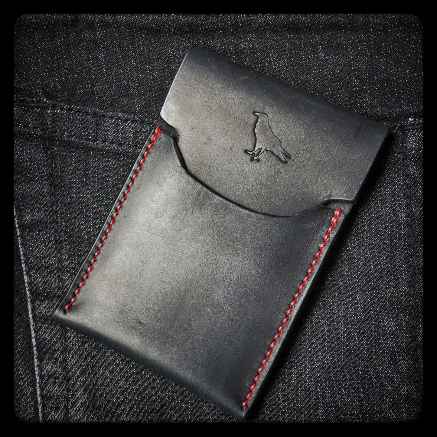 The Pup Onyx (Red Stitch) - Handmade Minimalist EDC Wallet