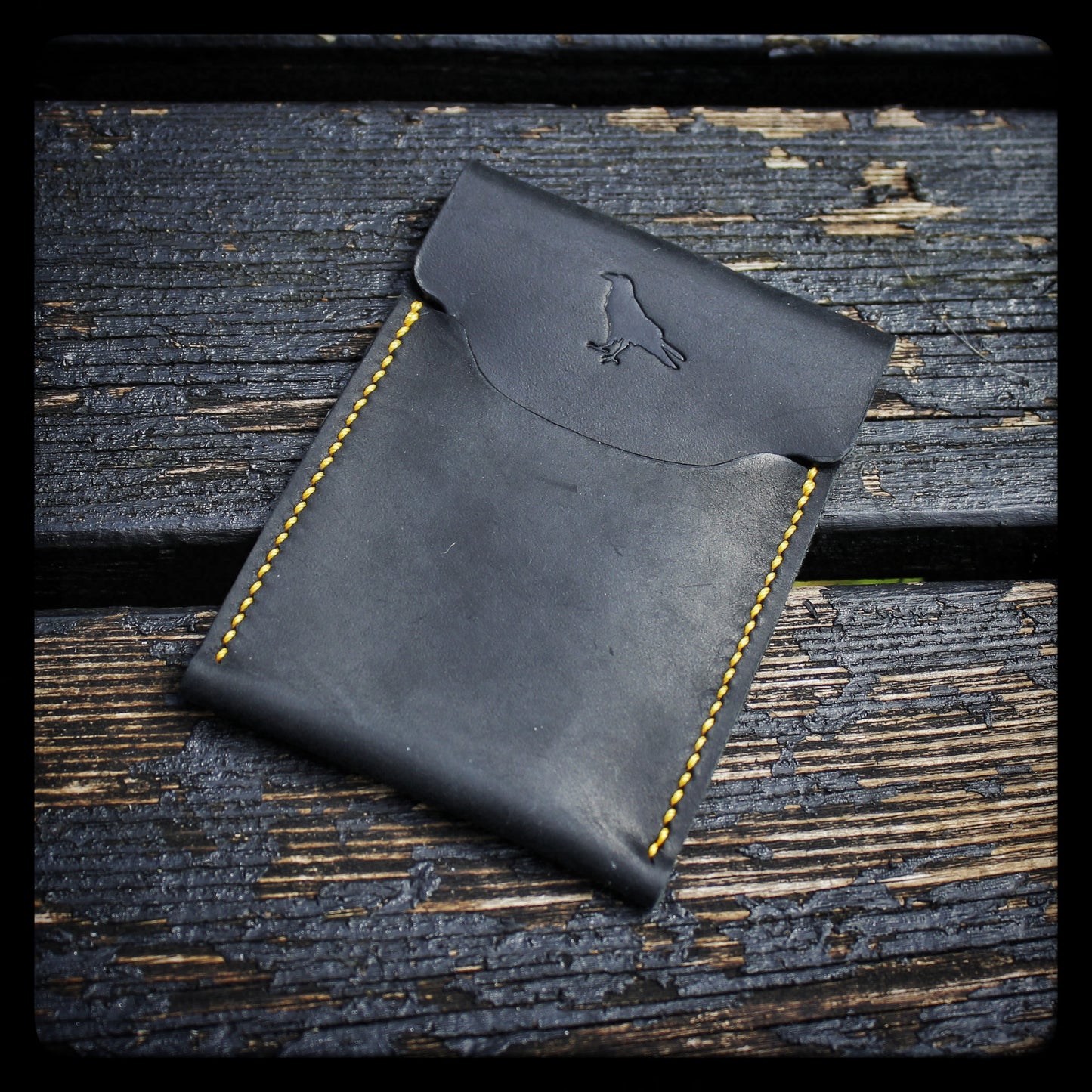 The Pup Onyx (Yellow Stitch) - Handmade Minimalist EDC Wallet