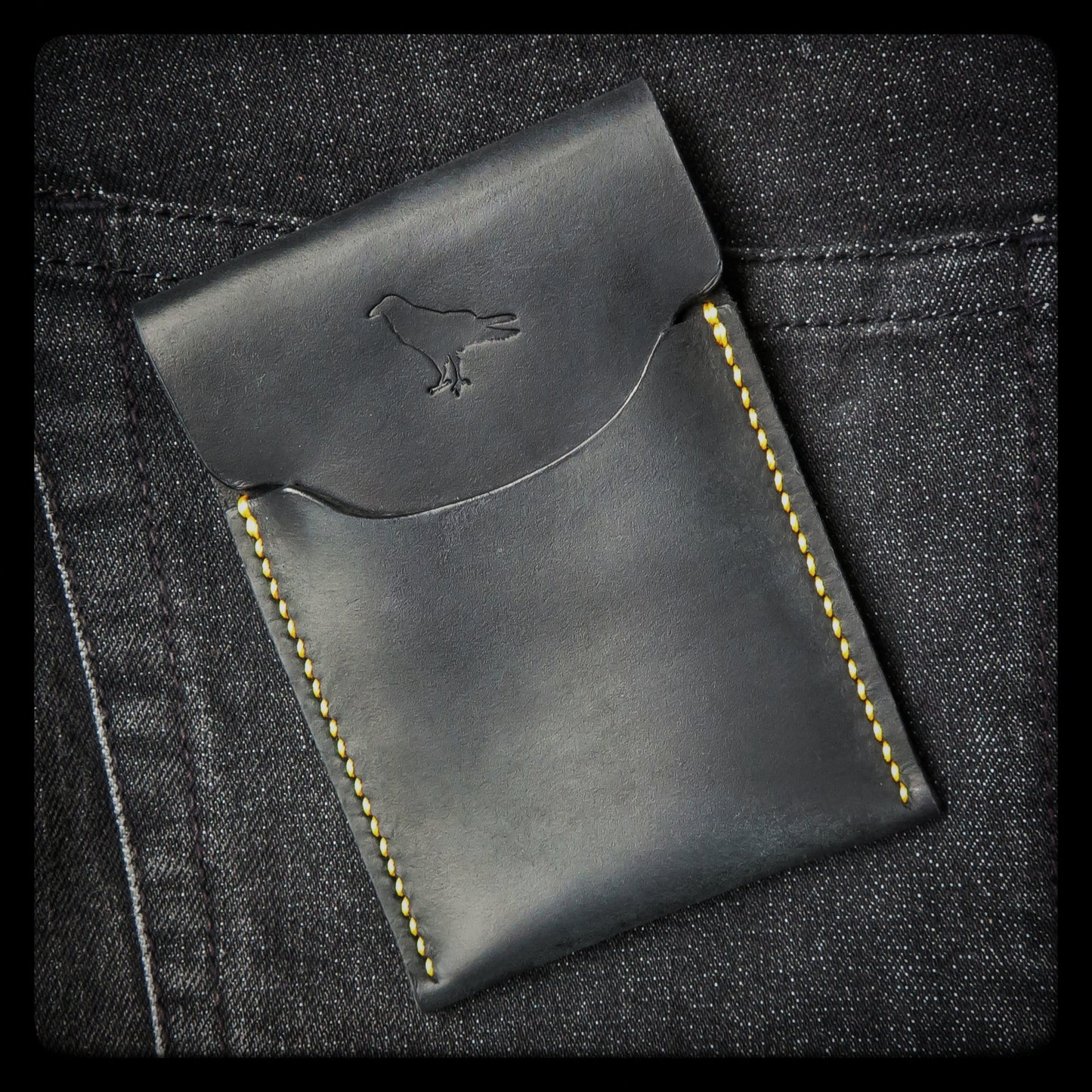 The Pup Onyx (Yellow Stitch) - Handmade Minimalist EDC Wallet