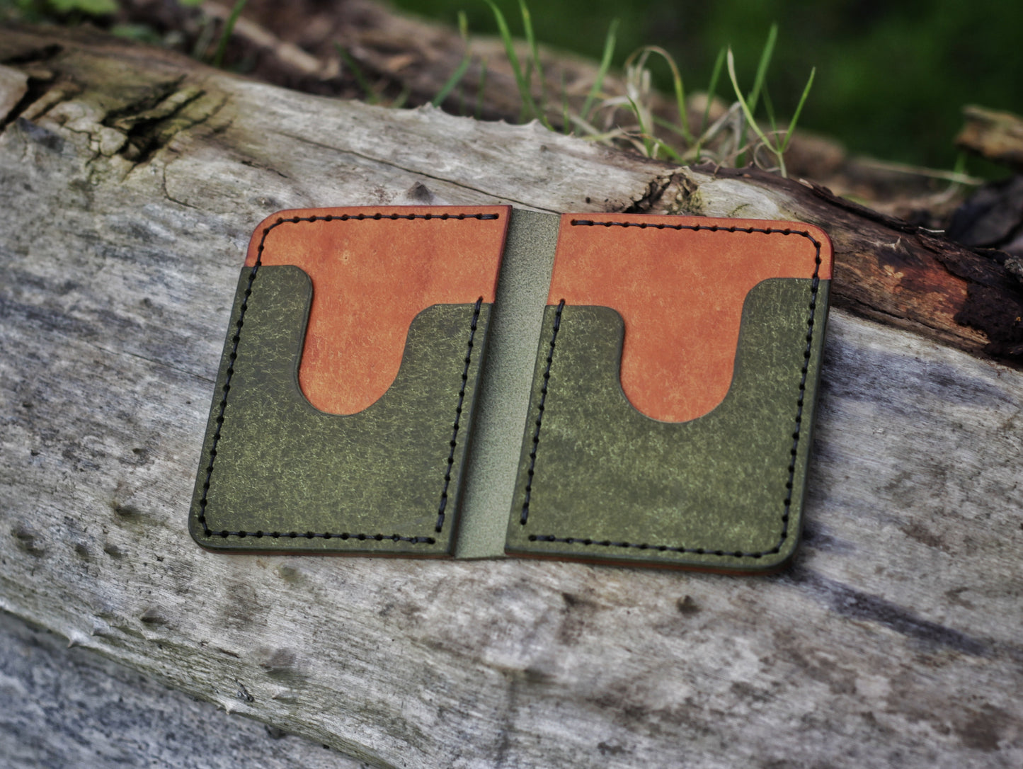 Swarm - Leather Bifold Wallet - Green & Orange